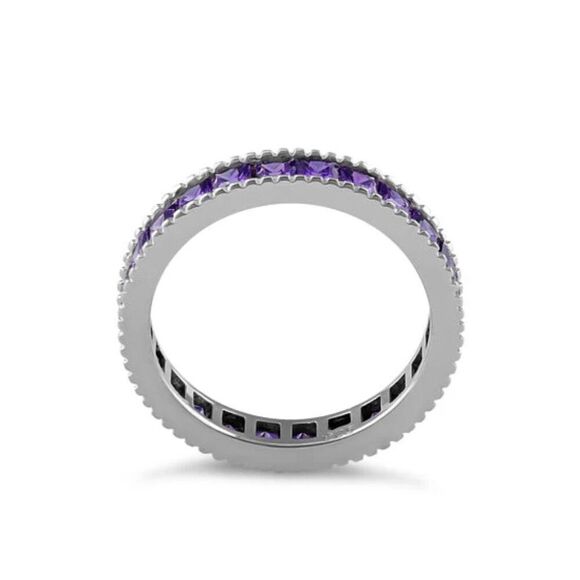 Sterling Silver Purple Amethyst CZ Eternity Band Ring New - Picture 3 of 7